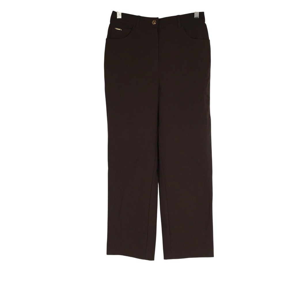 St John Sport Marie Gray Espresso Brown Straight Leg Stretch Trousers Size 2